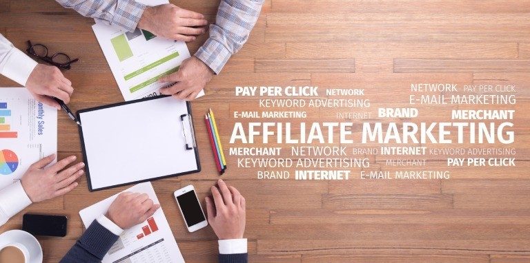 Bird’s eye view affiliate marketing word cloud on desk Taylor your best life